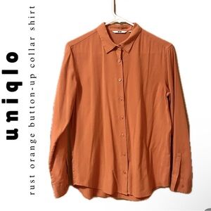 UNIQLO Rayon Terracotta rust orange pinkish brown button down blouse long sleeve